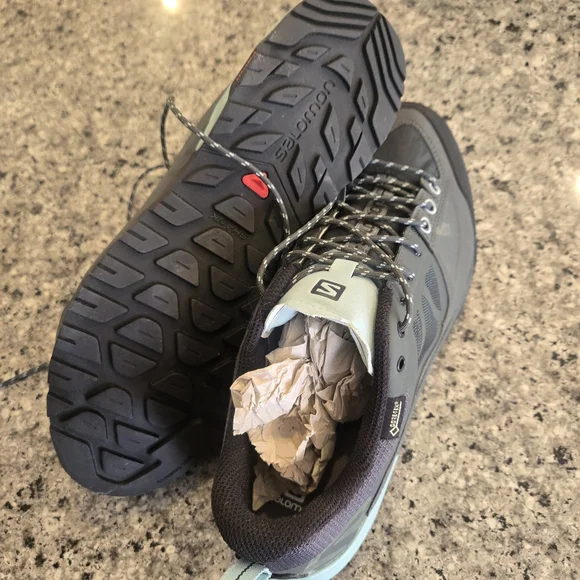 Salomon Women's Gray and Teal Trail Shoes - Picture 3 of 5